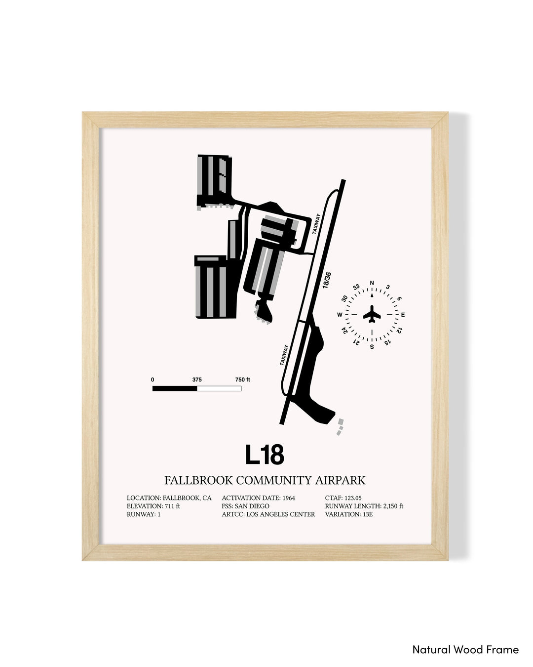 Detailed Airport Map of Fallbrook Community Airpark (L18) in White with a Natural Frame