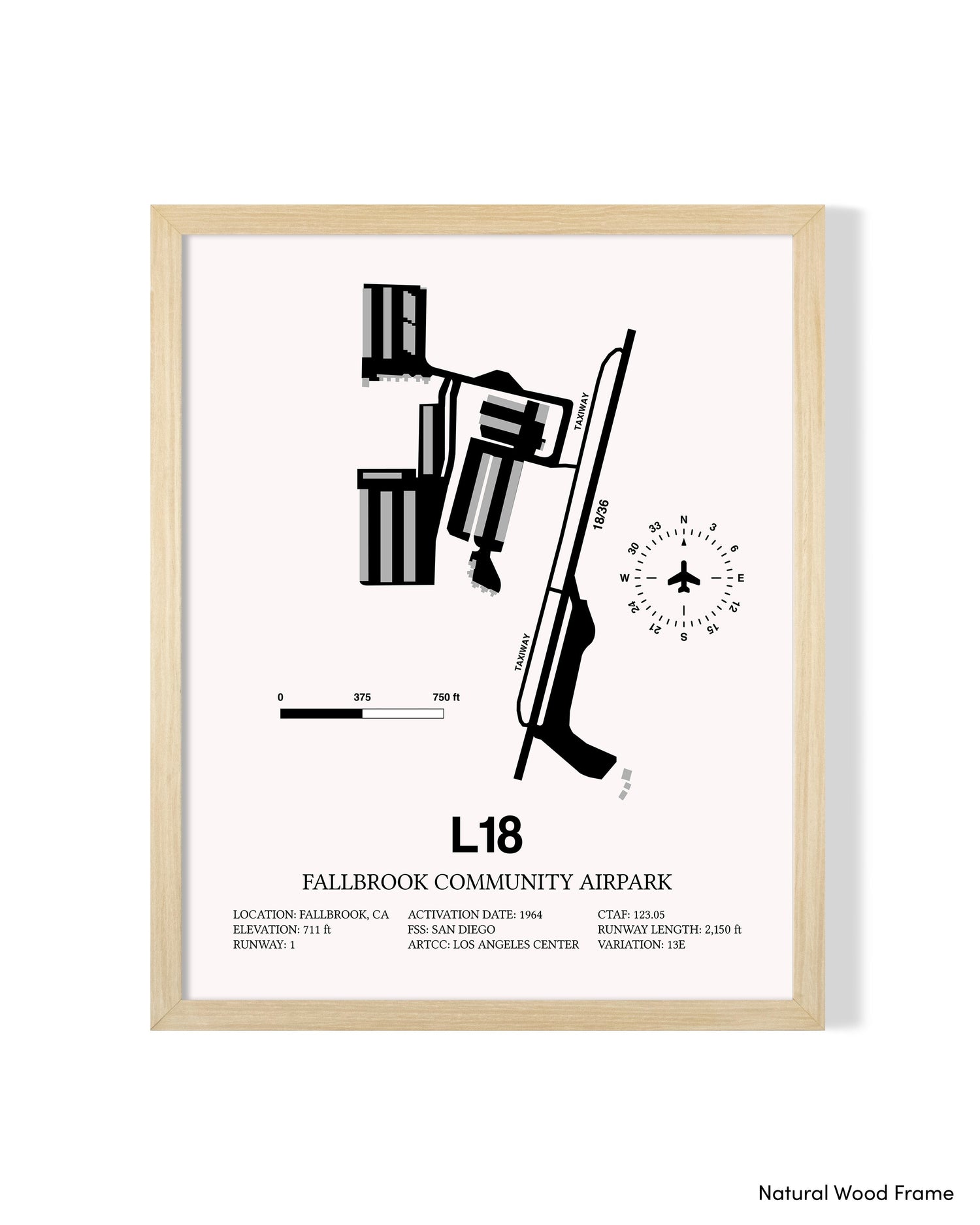 Detailed Airport Map of Fallbrook Community Airpark (L18) in White with a Natural Frame