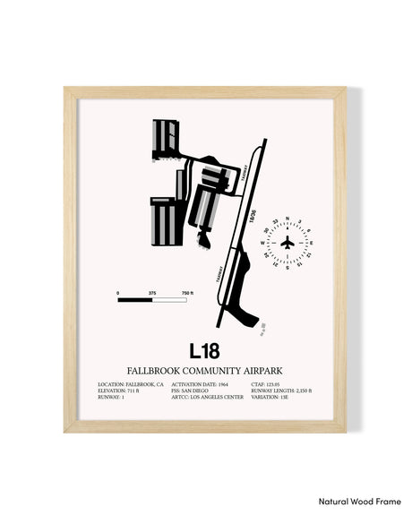 Detailed Airport Map of Fallbrook Community Airpark (L18) in White with a Natural Frame