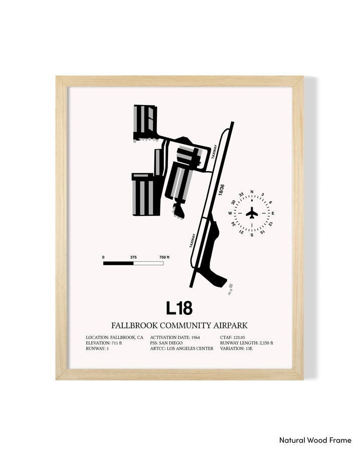 Detailed Airport Map of Fallbrook Community Airpark (L18) in White with a Natural Frame