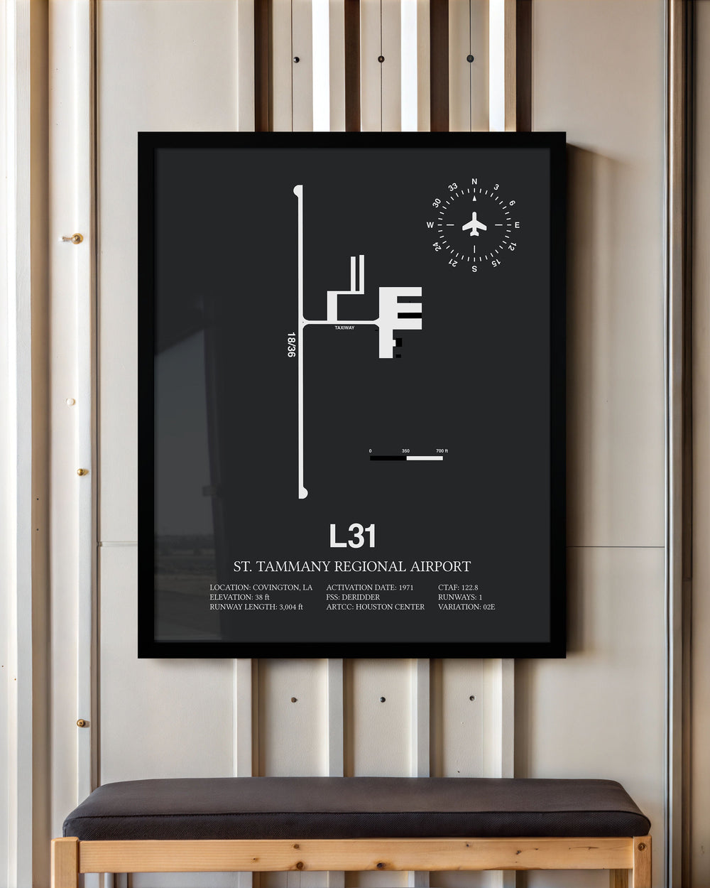 Framed Detailed Airport Map of St. Tammany Regional Airport (L31) in Gray with a Black Frame