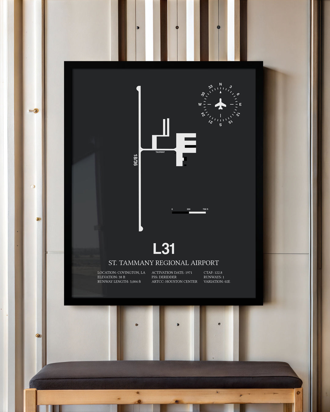 Framed Detailed Airport Map of St. Tammany Regional Airport (L31) in Gray with a Black Frame