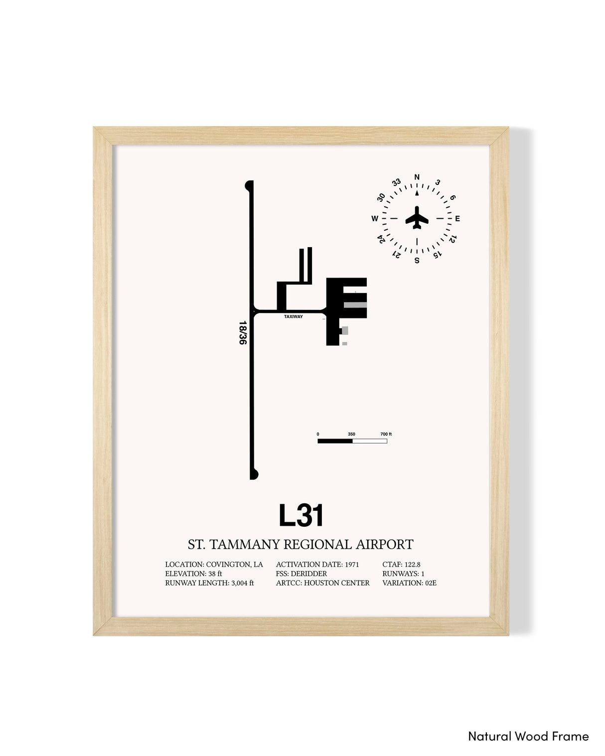 Detailed Airport Map of St. Tammany Regional Airport (L31) in White with a Natural Frame