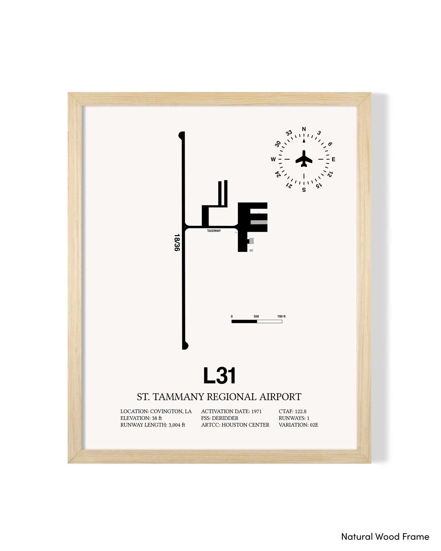 Detailed Airport Map of St. Tammany Regional Airport (L31) in White with a Natural Frame
