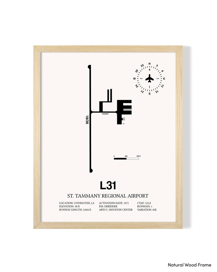 Detailed Airport Map of St. Tammany Regional Airport (L31) in White with a Natural Frame