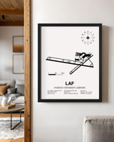 Framed Detailed Airport Map of Purdue University Airport (LAF) in White with a Black Frame