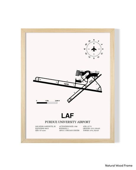 Detailed Airport Map of Purdue University Airport (LAF) in White with a Natural Frame