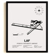 Framed Detailed Airport Map of Purdue University Airport (LAF) in White with a Black Frame