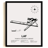 Framed Detailed Airport Map of Purdue University Airport (LAF) in White with a Black Frame