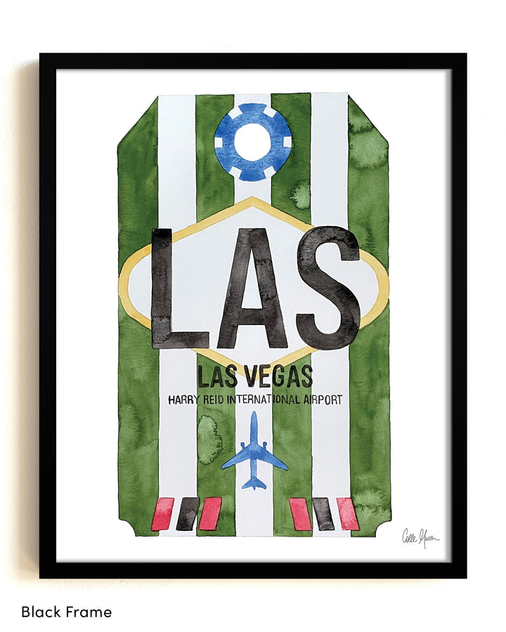Framed Watercolor Print of Harry Reid International Airport (LAS) with a Black Frame