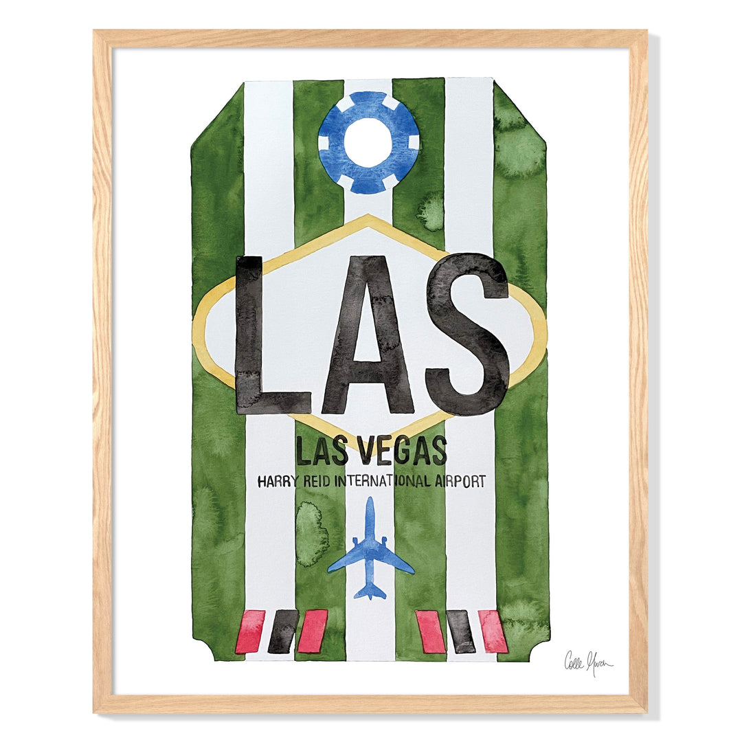 Framed Watercolor Print of Harry Reid International Airport (LAS) with an Oak Frame
