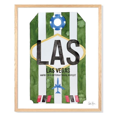 Framed Watercolor Print of Harry Reid International Airport (LAS) with an Oak Frame