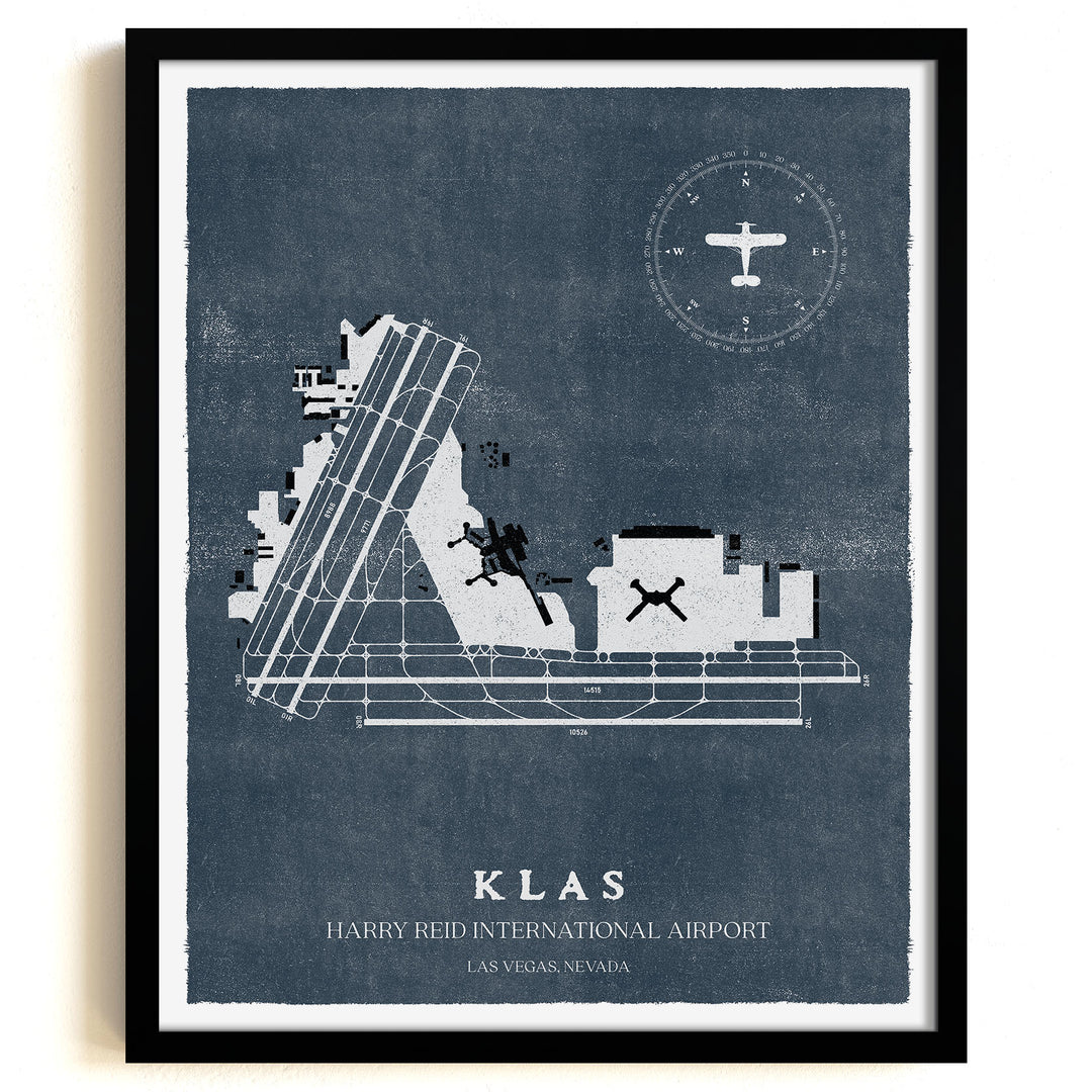 LAS Airport Map, Vintage Style, Harry Reid International Airport Print