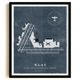 LAS Airport Map, Vintage Style, Harry Reid International Airport Print