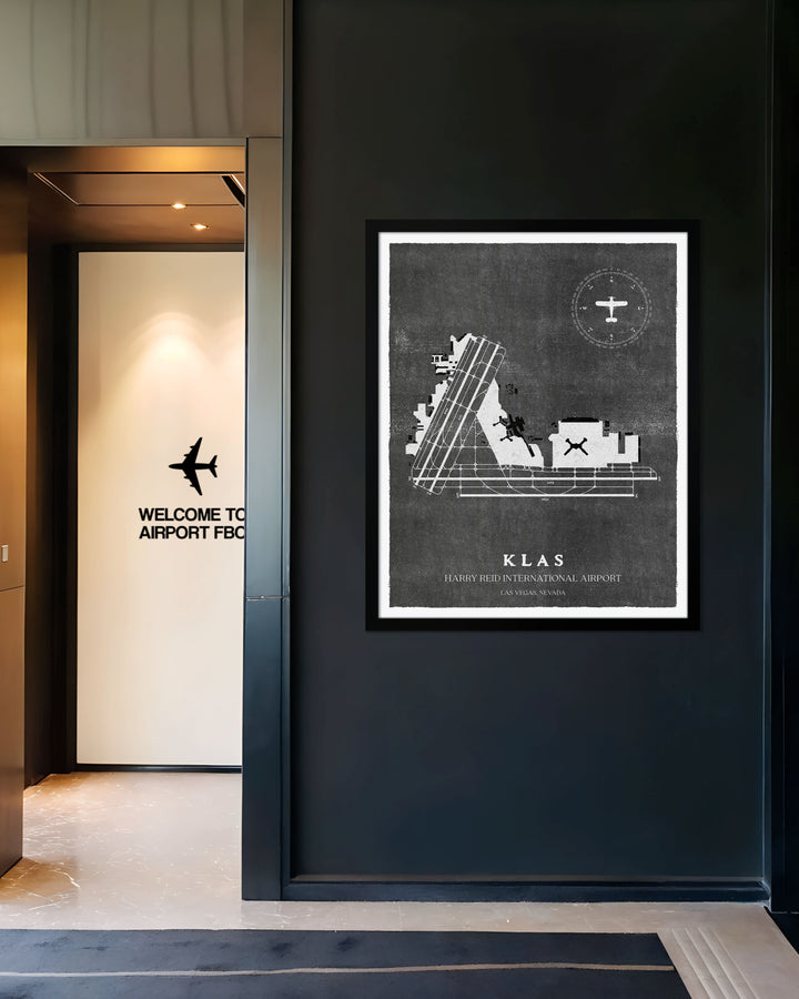 LAS Airport Map, Vintage Style, Harry Reid International Airport Print