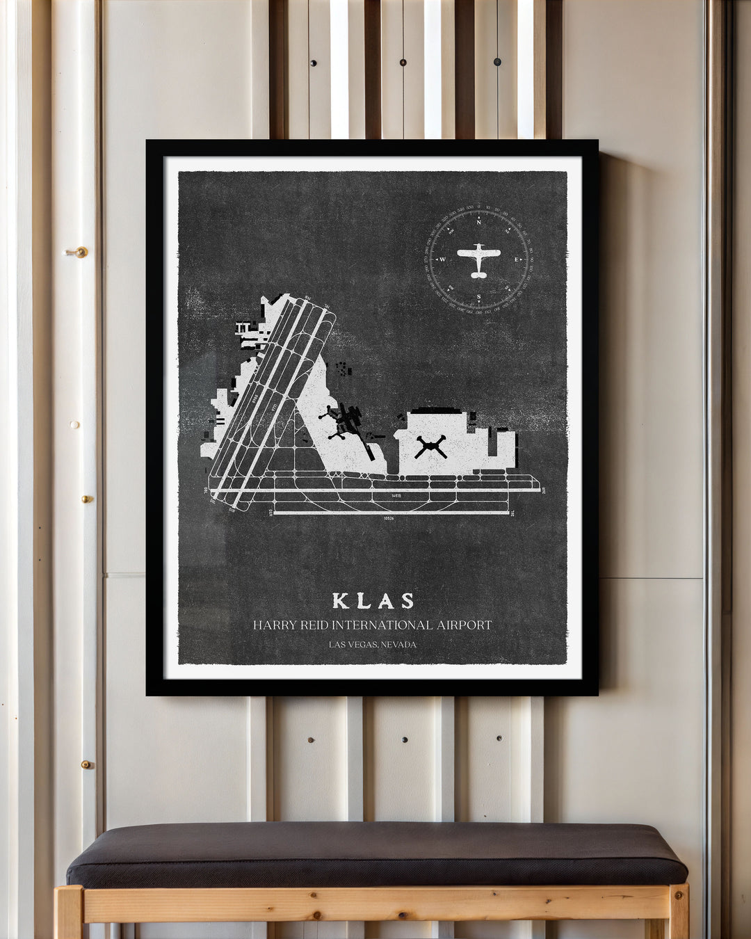 LAS Airport Map, Vintage Style, Harry Reid International Airport Print