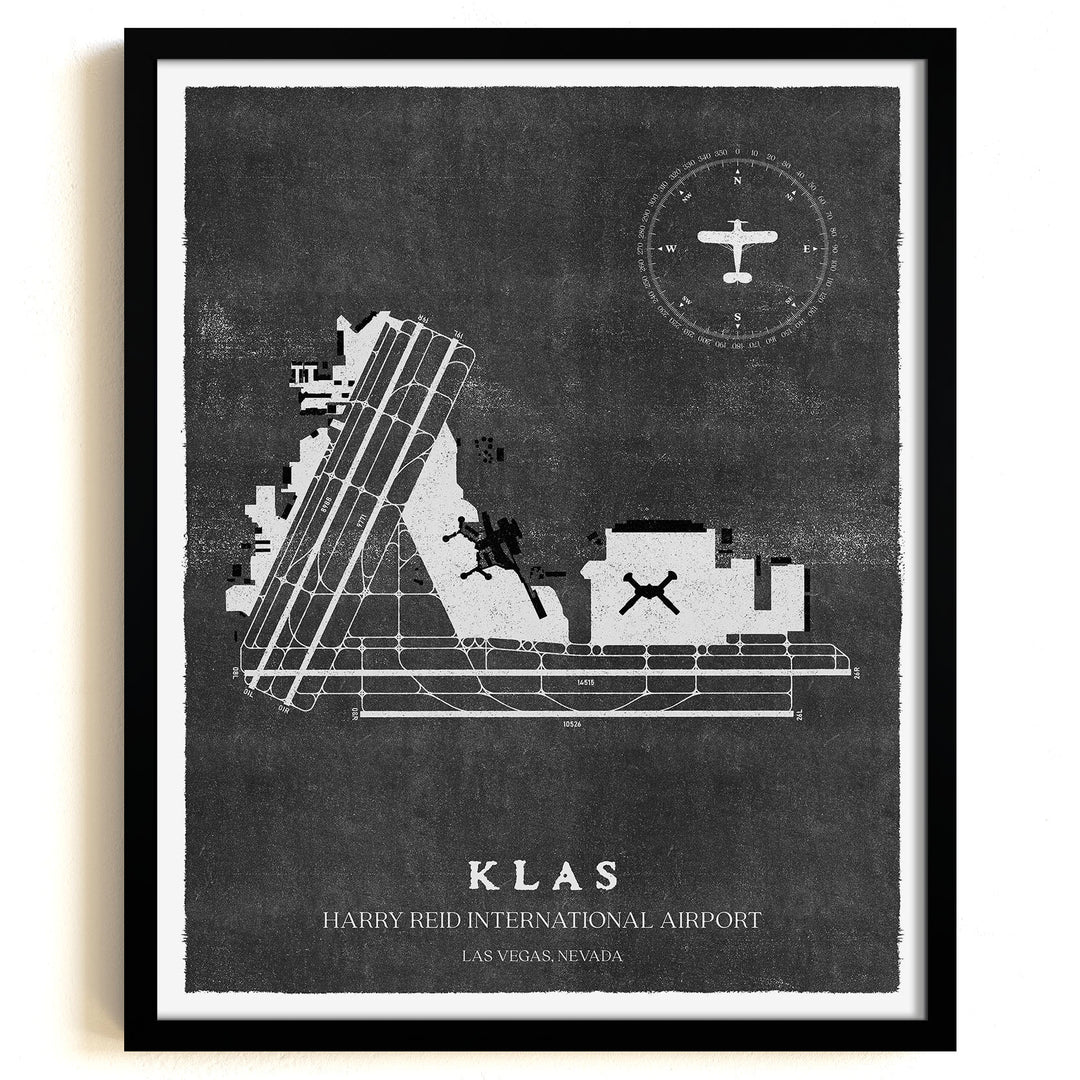 LAS Airport Map, Vintage Style, Harry Reid International Airport Print