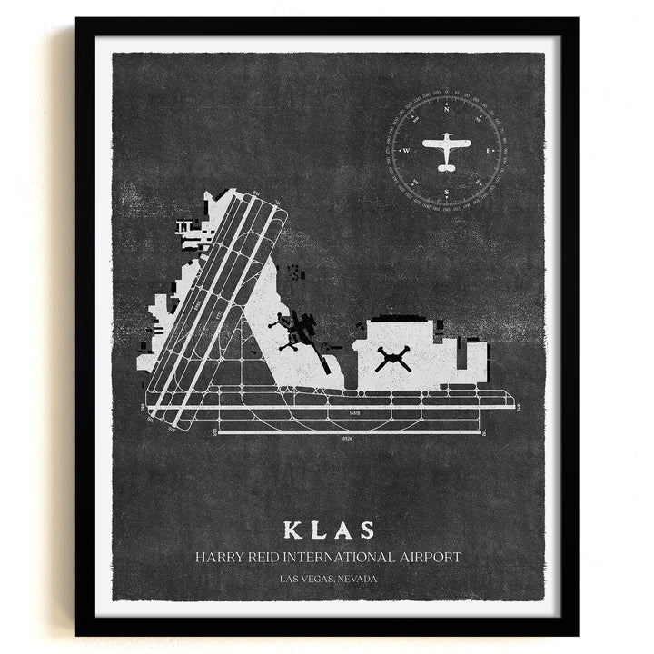 LAS Airport Map, Vintage Style, Harry Reid International Airport Print