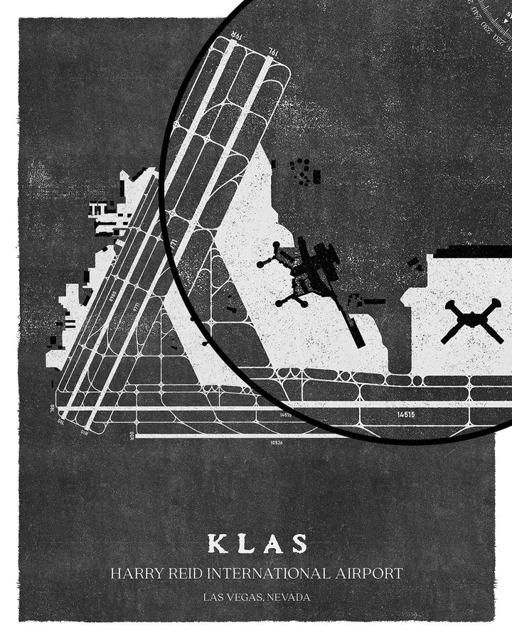 LAS Airport Map, Vintage Style, Harry Reid International Airport Print
