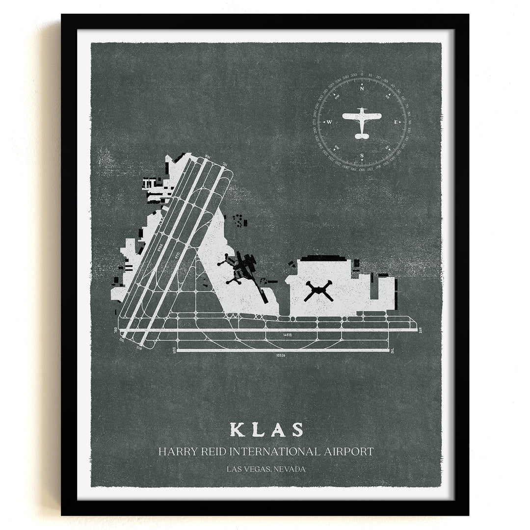 LAS Airport Map, Vintage Style, Harry Reid International Airport Print