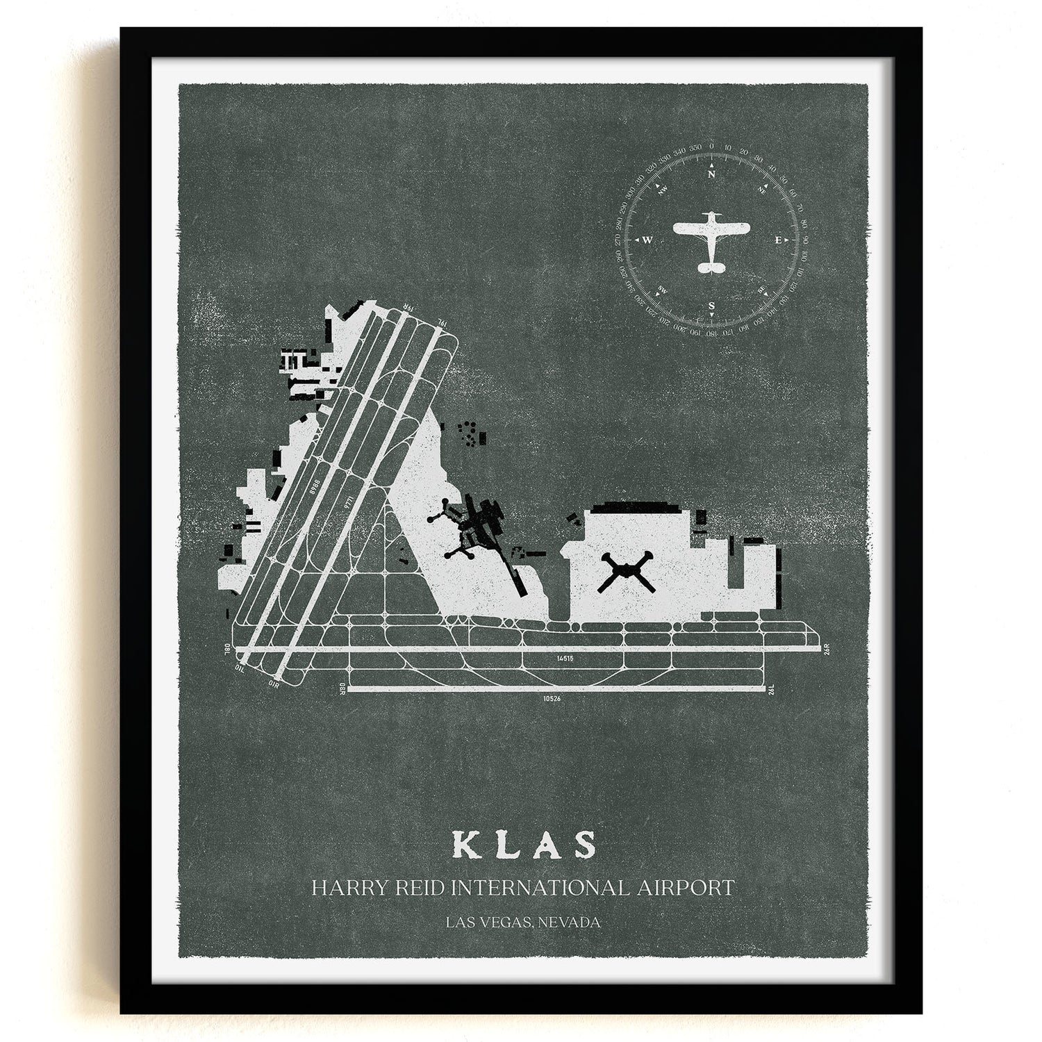LAS Airport Map, Vintage Style, Harry Reid International Airport Print