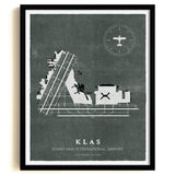 LAS Airport Map, Vintage Style, Harry Reid International Airport Print