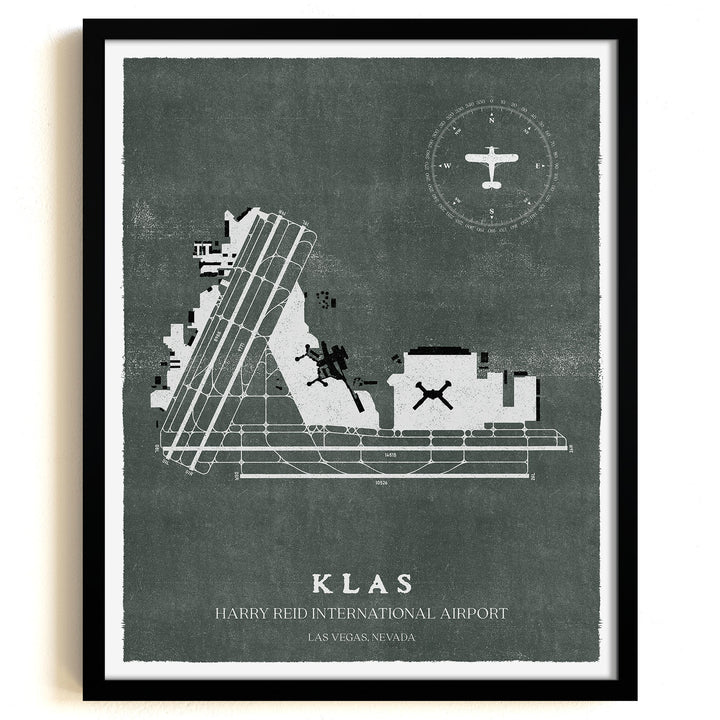 LAS Airport Map, Vintage Style, Harry Reid International Airport Print