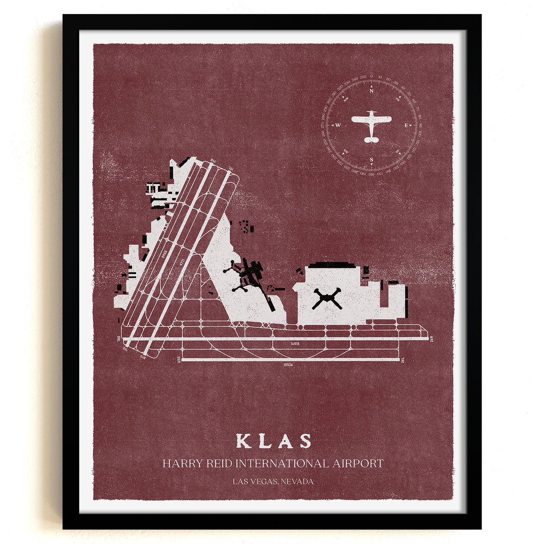 LAS Airport Map, Vintage Style, Harry Reid International Airport Print