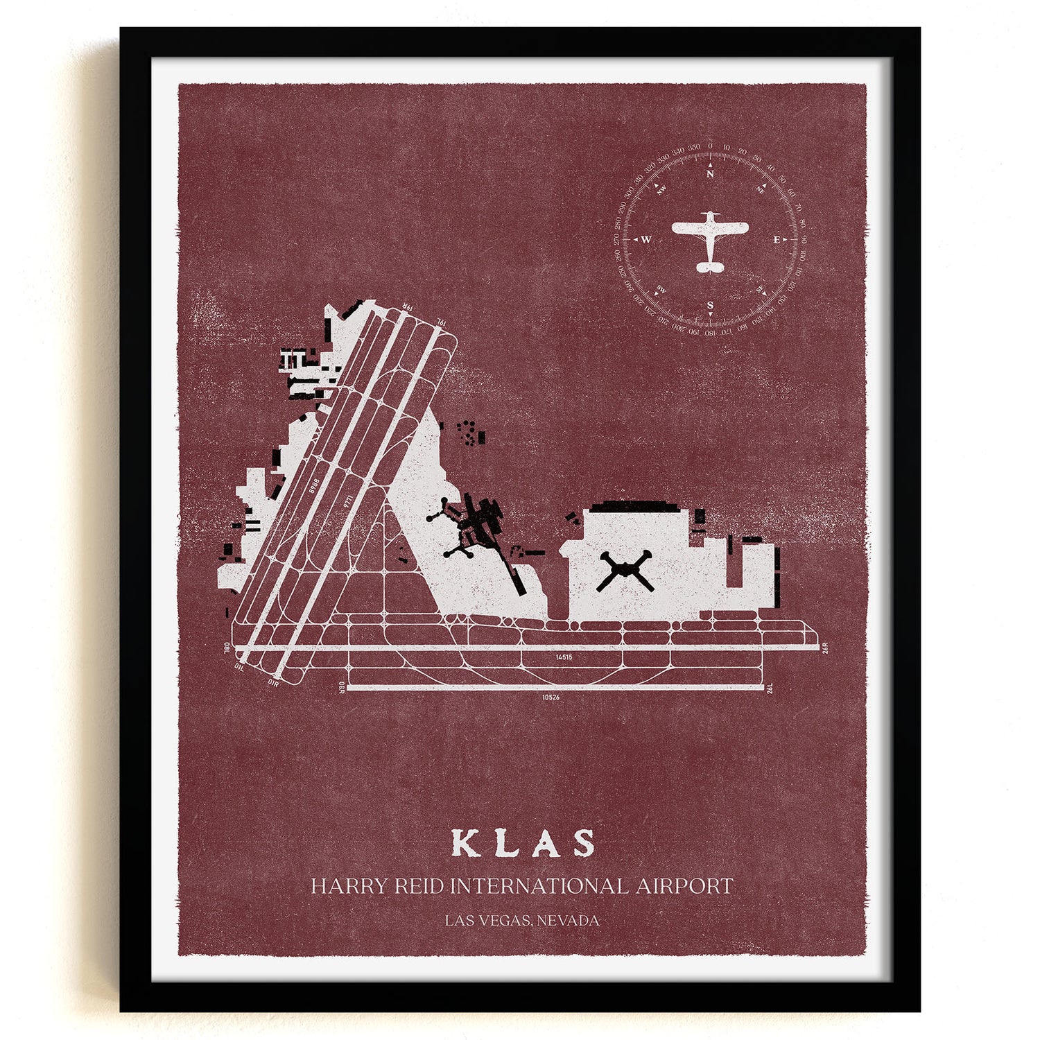 LAS Airport Map, Vintage Style, Harry Reid International Airport Print