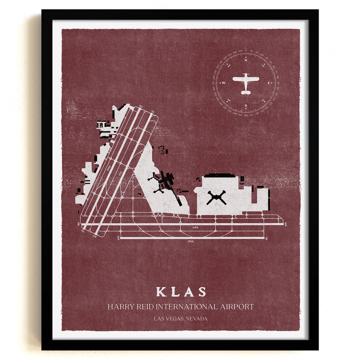 LAS Airport Map, Vintage Style, Harry Reid International Airport Print