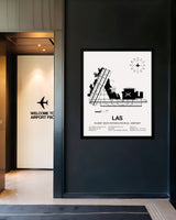 Framed Detailed Airport Map of Harry Reid International Airport (LAS) in White with a Black Frame