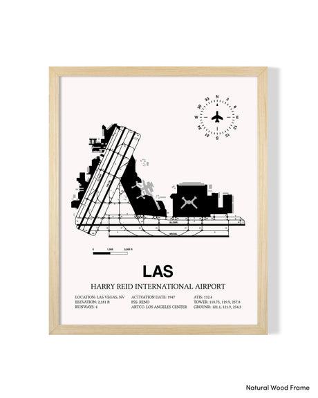 Detailed Airport Map of Harry Reid International Airport (LAS) in White with a Natural Frame