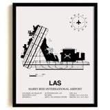 Framed Detailed Airport Map of Harry Reid International Airport (LAS) in White with a Black Frame