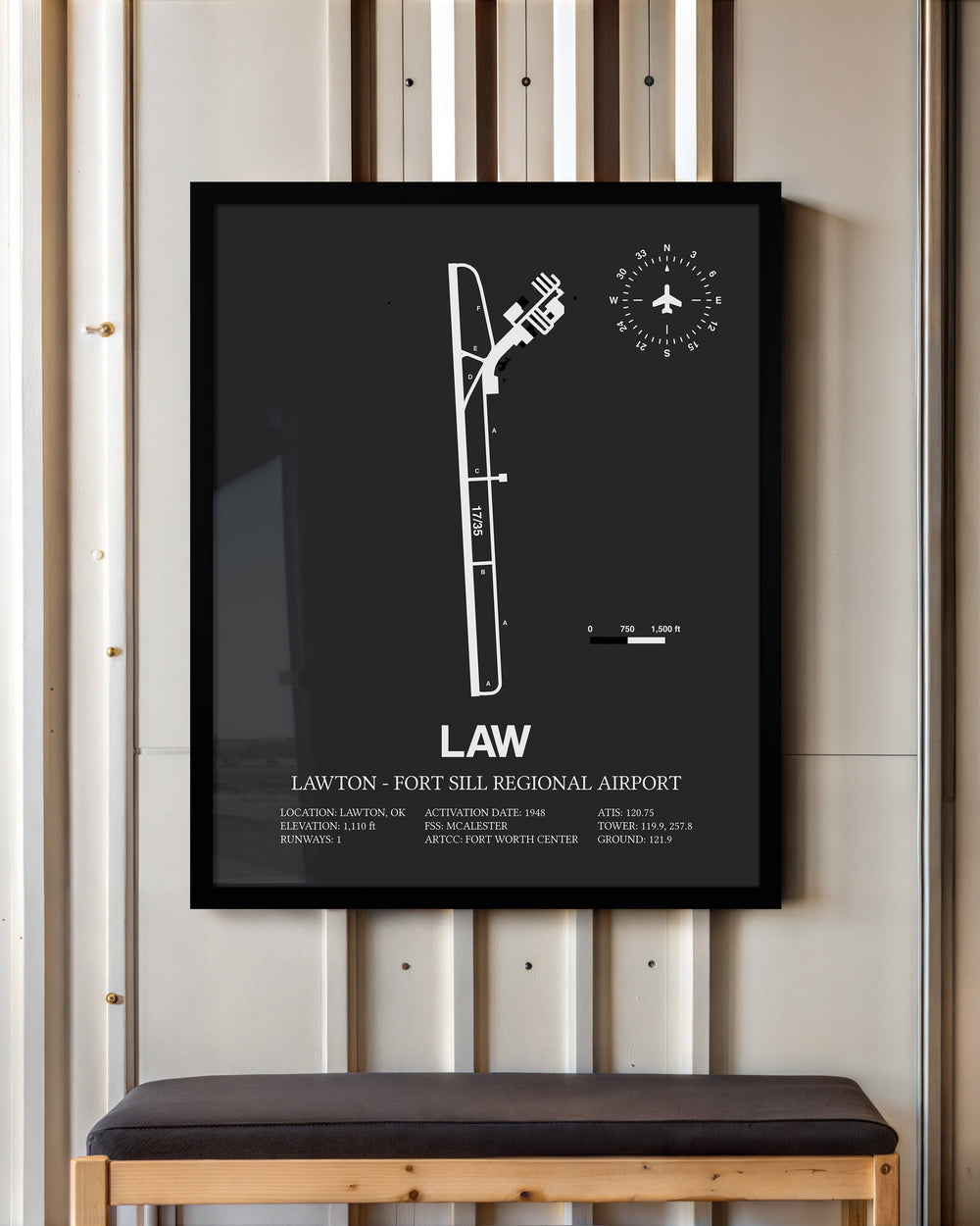 Framed Detailed Airport Map of Lawton Fort Sill Regional Airport (LAW) in Gray with a Black Frame