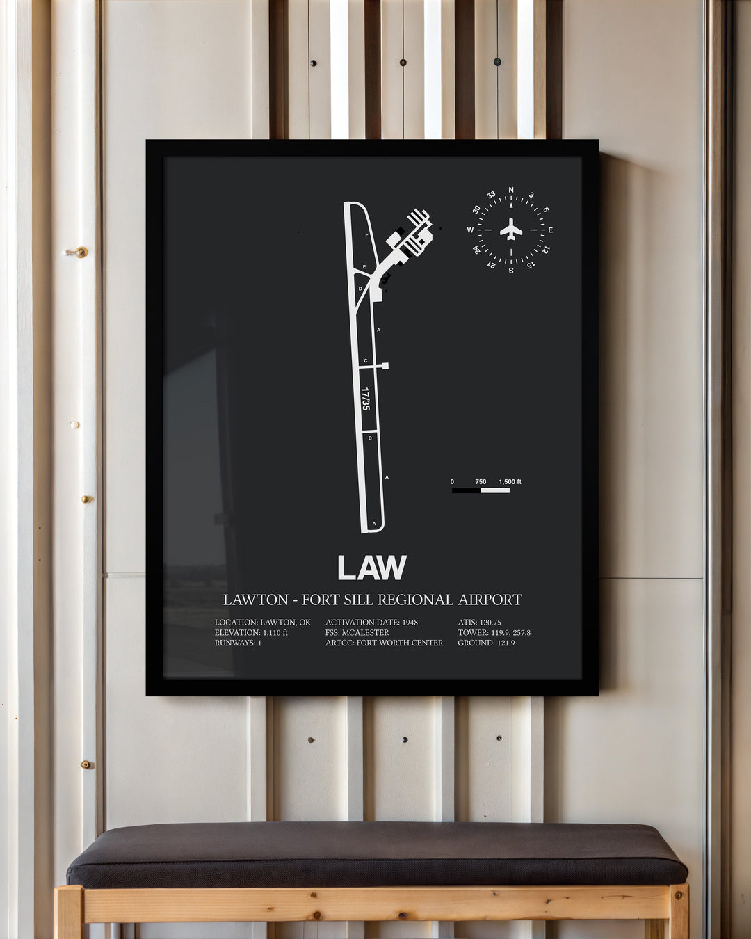 Framed Detailed Airport Map of Lawton Fort Sill Regional Airport (LAW) in Gray with a Black Frame