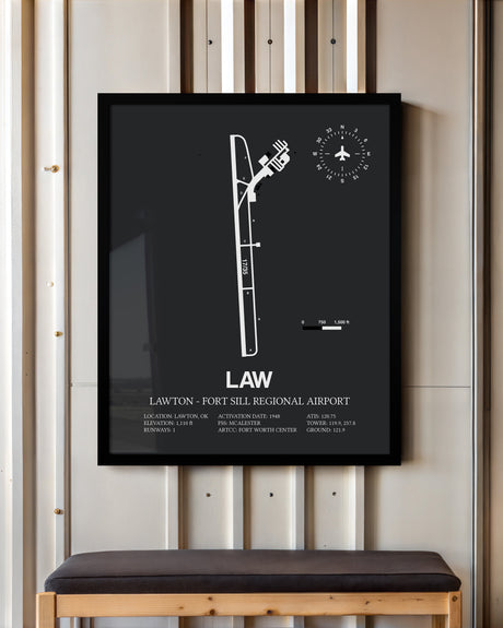 Framed Detailed Airport Map of Lawton Fort Sill Regional Airport (LAW) in Gray with a Black Frame