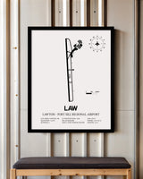 Framed Detailed Airport Map of Lawton Fort Sill Regional Airport (LAW) in White with a Black Frame