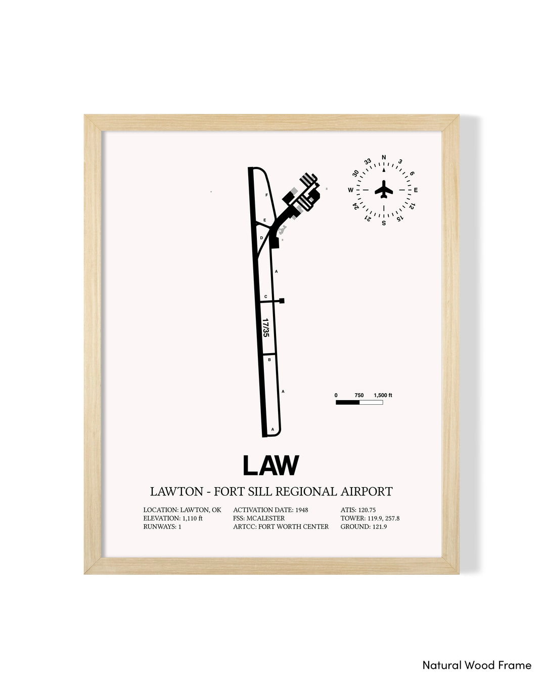 Detailed Airport Map of Lawton Fort Sill Regional Airport (LAW) in White with a Natural Frame