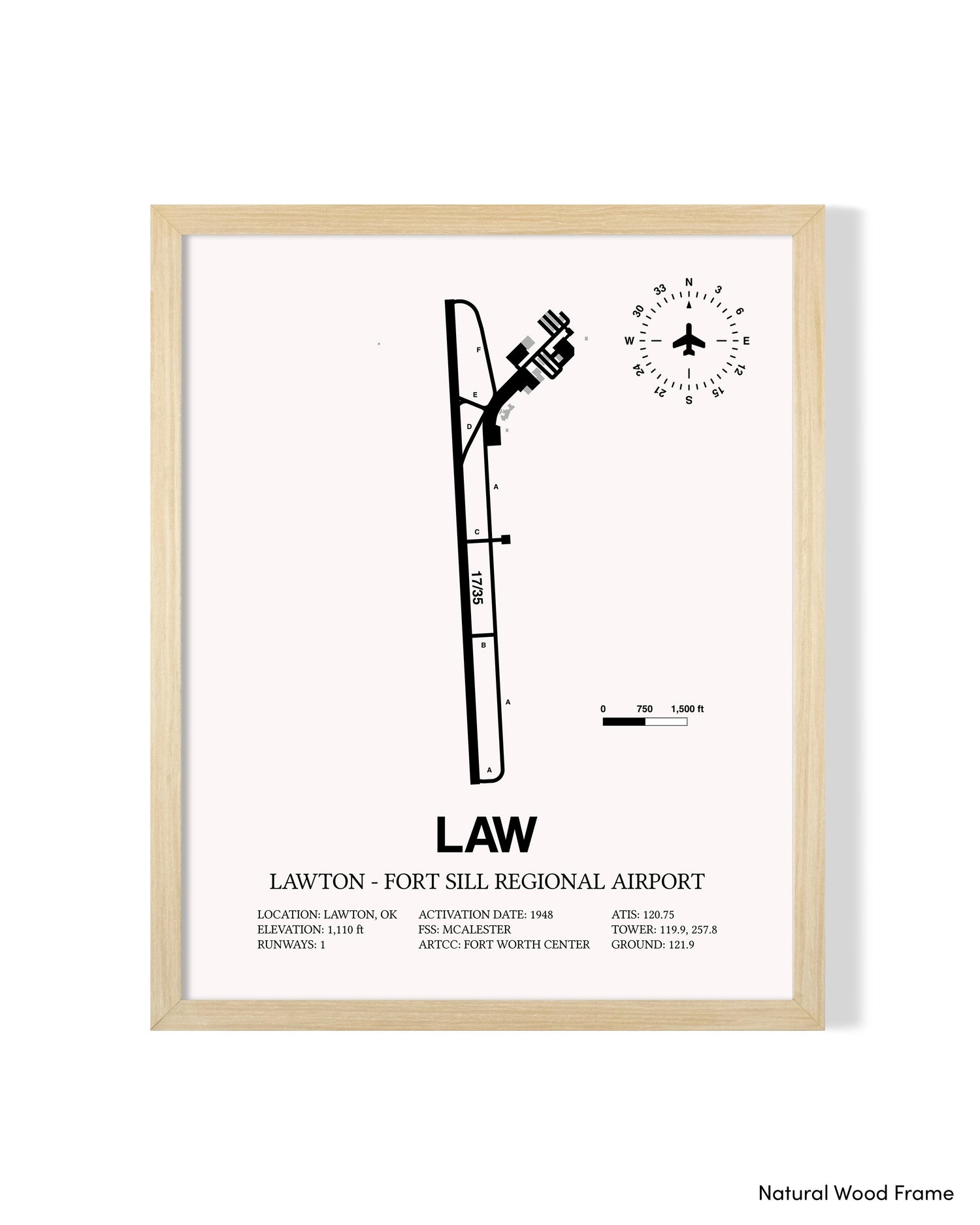Detailed Airport Map of Lawton Fort Sill Regional Airport (LAW) in White with a Natural Frame