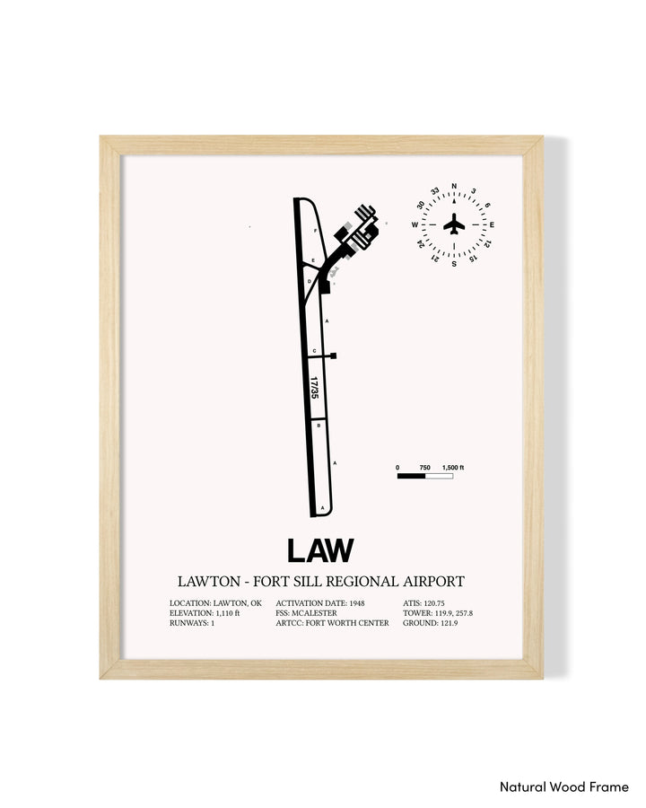 Detailed Airport Map of Lawton Fort Sill Regional Airport (LAW) in White with a Natural Frame