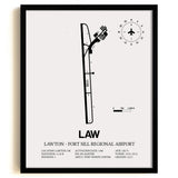 Framed Detailed Airport Map of Lawton Fort Sill Regional Airport (LAW) in White with a Black Frame