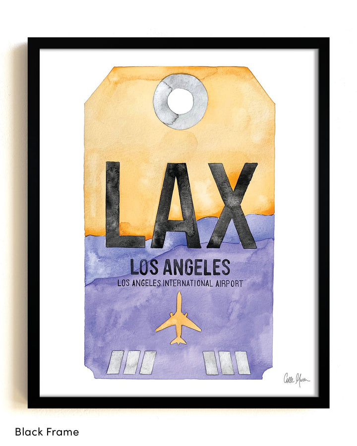 Framed Watercolor Print of Los Angeles International Airport (LAX 1) with a Black Frame