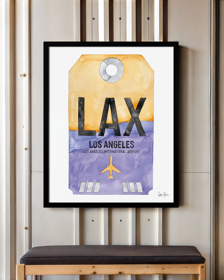 Framed Watercolor Print of Los Angeles International Airport (LAX 1) with a Black Frame