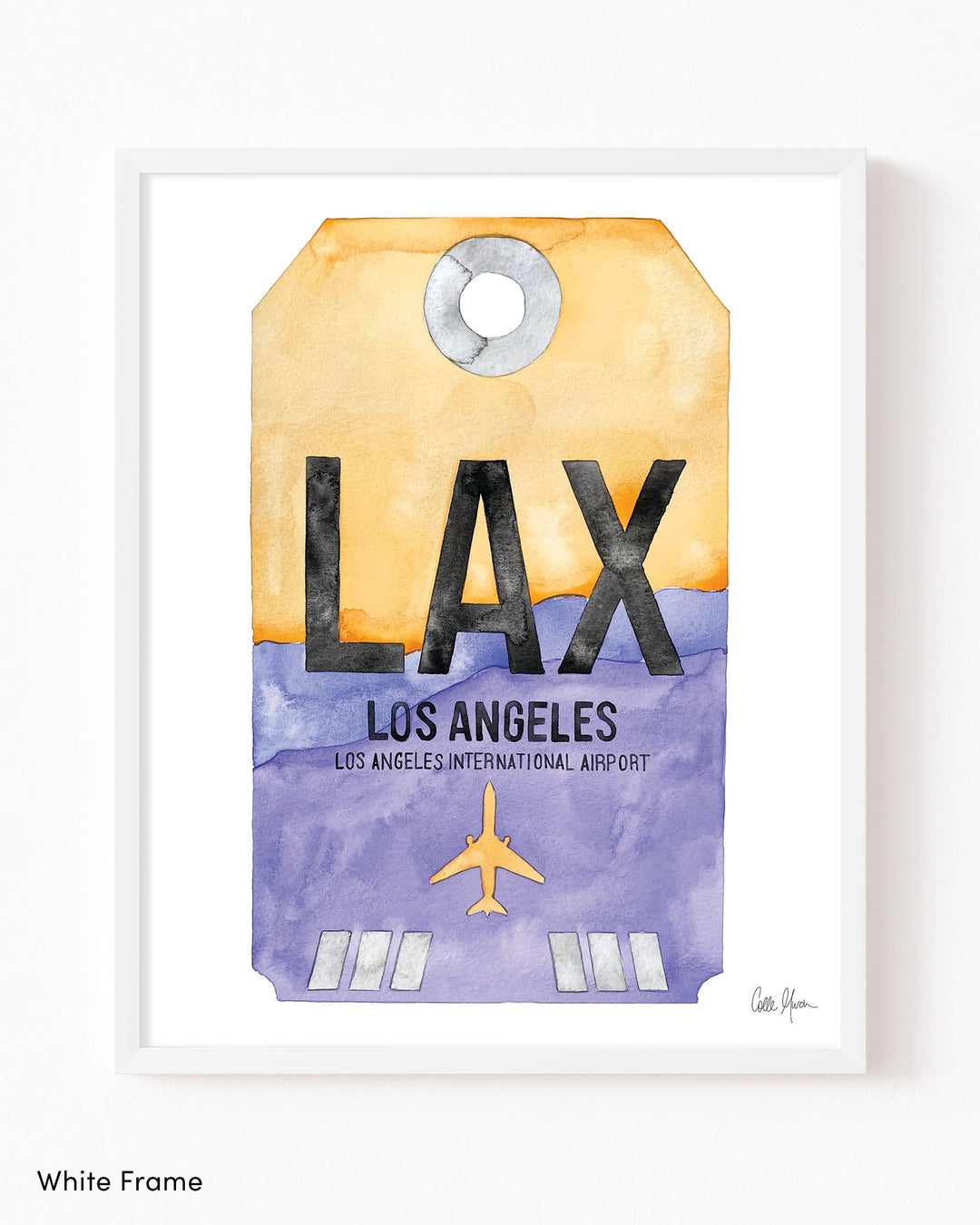 Framed Watercolor Print of Los Angeles International Airport (LAX 1) with a White Frame