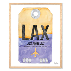 Framed Watercolor Print of Los Angeles International Airport (LAX 1) with an Oak Frame