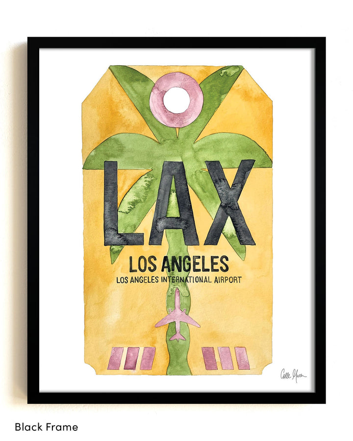 Framed Watercolor Print of Los Angeles International Airport (LAX 2) with a Black Frame