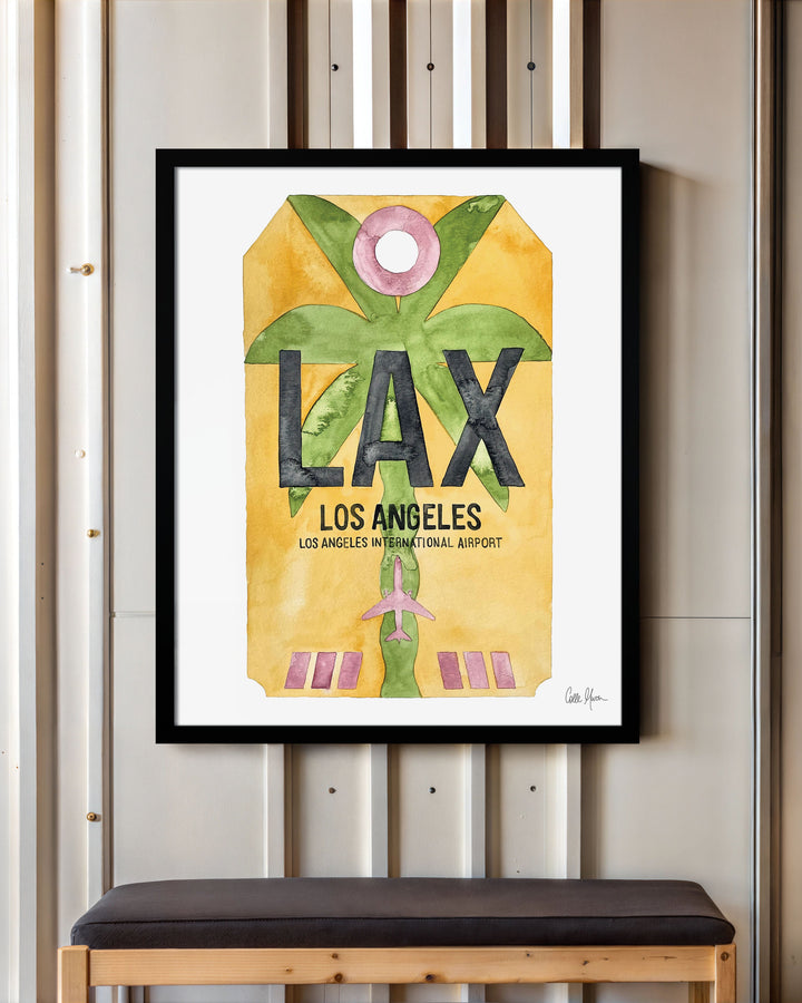 Framed Watercolor Print of Los Angeles International Airport (LAX 2) with a Black Frame