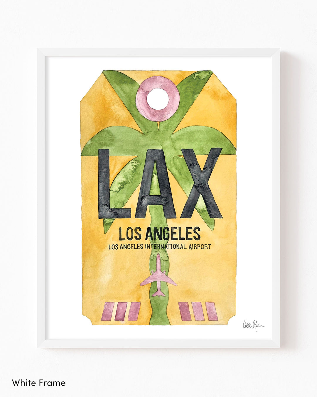 Framed Watercolor Print of Los Angeles International Airport (LAX 2) with a White Frame