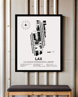 Framed Detailed Airport Map of Los Angeles International Airport (LAX) in White with a Black Frame