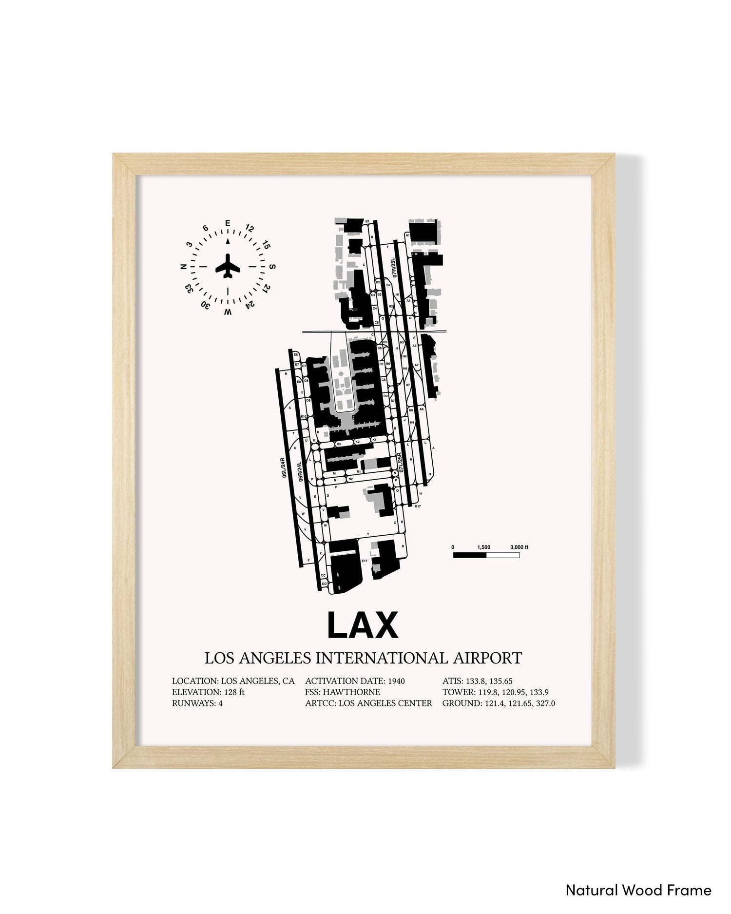 Detailed Airport Map of Los Angeles International Airport (LAX) in White with a Natural Frame